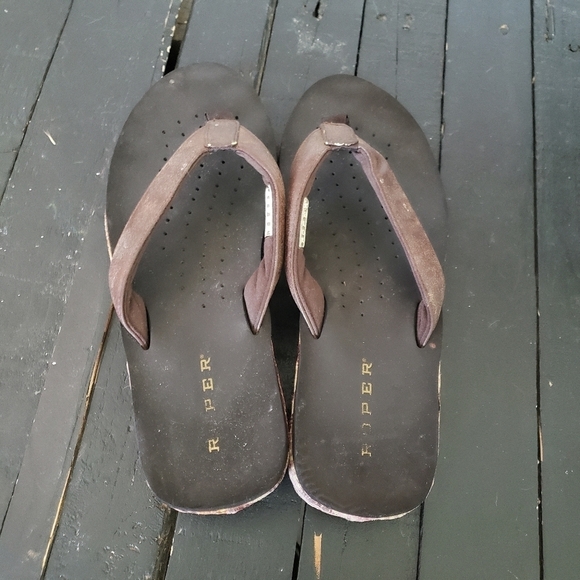 Roper Flip Flops Sandals Brown Western Wedge Burgundy Cream Chevron Women's 10 - Picture 3 of 9